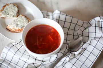 Traditional Ukrainian borscht. Beet Root delicious soup . Traditional Ukraine food cuisine