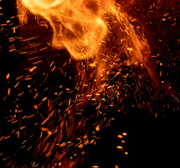 fire flame with sparks on black background