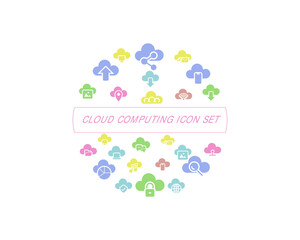 Cloud computing. Internet technology. Online services. Data, information security. Connection. Simple Set of Computer Cloud Related Vector Line Icons. Contains such Icons as Data Synchronization.