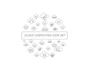 Cloud computing. Internet technology. Online services. Data, information security. Connection. Simple Set of Computer Cloud Related Vector Line Icons. Contains such Icons as Data Synchronization.