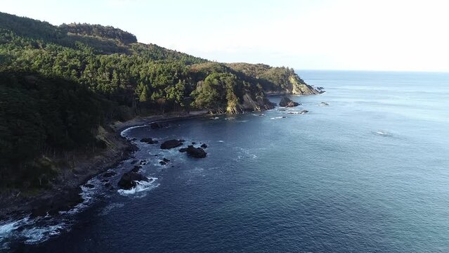 Aerial view of sea waves and reefs at Ishinomaki, Miyagi, JAPAN