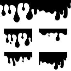 set of black melt drips or liquid paint drops
