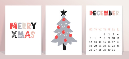 Vector minimalistic collection of Christmas posters. New year 2023 set of christmas greeting cards. Scandinavian desigh for your invitation cards, brochures, poster, t-shirts, mugs