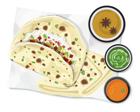 Indian food kulcha, Kulcha Indian Bread, Vector Illustration