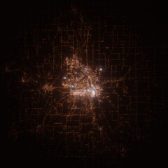 Saint Cloud (Minnesota, USA) street lights map. Satellite view on modern city at night. Imitation of aerial view on roads network. 3d render