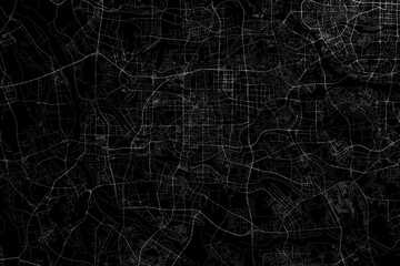 Stylized map of the streets of Foshan (China) made with white lines on black background. Top view. 3d render, illustration
