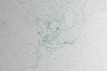 Map of the streets of Daugavpils (Latvia) made with green lines on white paper. 3d render, illustration
