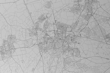 Naklejka premium Map of the streets of Breda (Netherlands) made with black lines on grey paper. Top view. 3d render, illustration