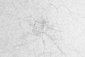 Map of the streets of Maribor (Slovenia) on white background. 3d render, illustration