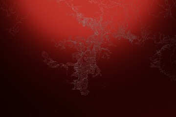 Street map of Noumea (New Caledonia) engraved on red metal background. Light is coming from top. 3d render, illustration