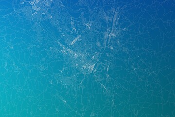 Map of the streets of Albany (New York, USA) made with white lines on greenish blue gradient background. 3d render, illustration