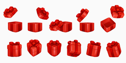 Set of Red gift boxes, isolated on white background.	