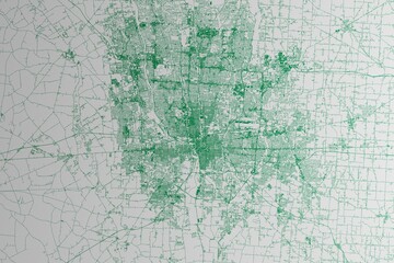 Map of the streets of Columbus (Ohio, USA) made with green lines on white paper. 3d render, illustration