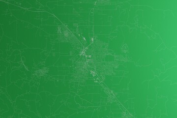 Map of the streets of Medford (Oregon, USA) made with white lines on green paper. Rough background. 3d render, illustration