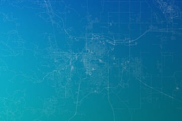 Map of the streets of Rapid City (South Dakota, USA) made with white lines on greenish blue gradient background. 3d render, illustration