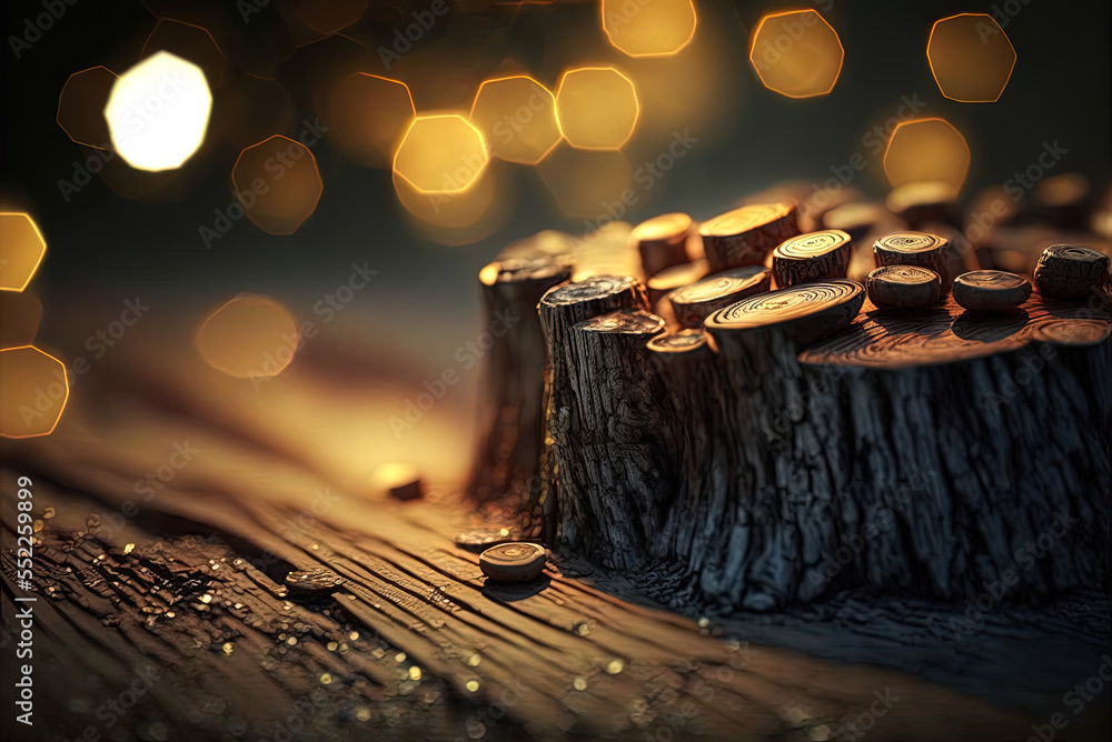 Poster bold bokeh effect on wooden surfaces generative ai