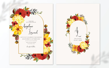 Set of Colorful Watercolor Floral Wedding Invitation