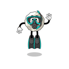 Character cartoon of crumpled paper as a diver