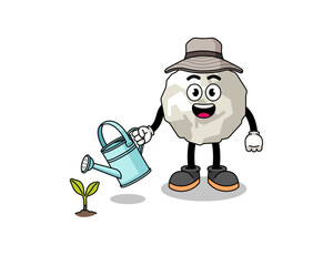 Illustration of crumpled paper cartoon watering the plant