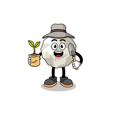 Illustration of crumpled paper cartoon holding a plant seed