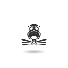 Owl and open book logo with shadow