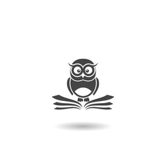 Owl and open book logo with shadow
