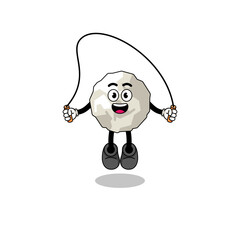 crumpled paper mascot cartoon is playing skipping rope
