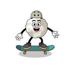 crumpled paper mascot playing a skateboard