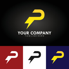 abstract electrical company branding logo design, template design with initial p icon