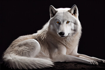 Arctic wolf on dark background - obrazy, fototapety, plakaty