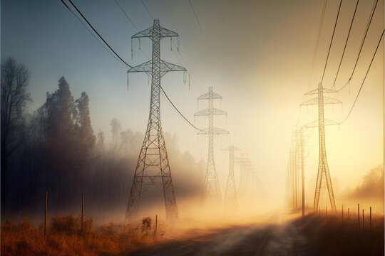 Power lines. Power equipment of power station. Production of Electric energy
