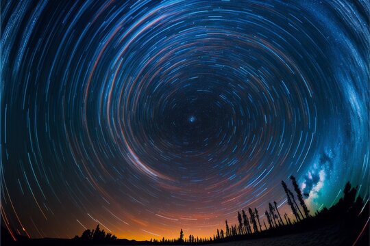 nighttime long exposure astrophotography of the sky, stars swirling in the void	
