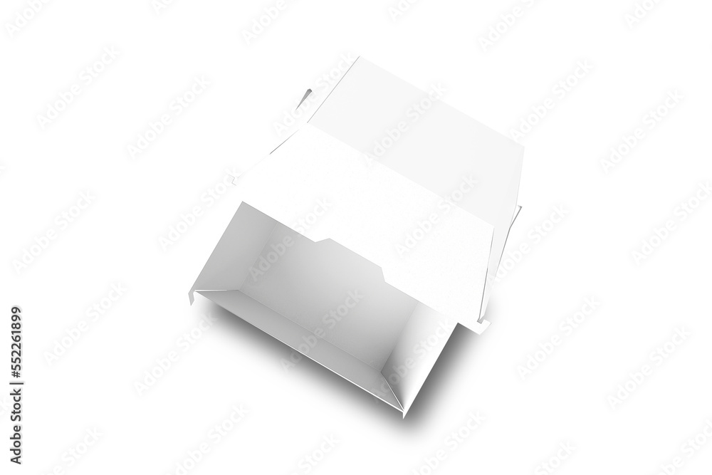Poster half open burger box mockup isolated on white background. 3d rendering.