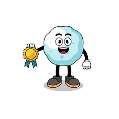 Fototapeta premium snowball cartoon illustration with satisfaction guaranteed medal