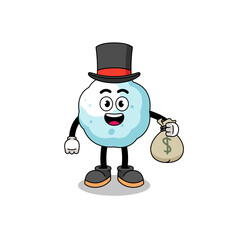 snowball mascot illustration rich man holding a money sack