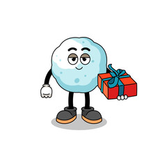 snowball mascot illustration giving a gift