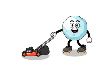 snowball illustration cartoon holding lawn mower