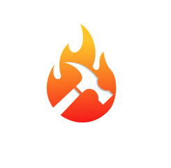 fire hammer logo design concept
