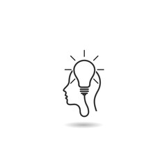 Human head and brain bulb logo design with shadow