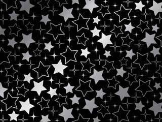 キラキラと星模様の背景　横位置　ブラック＆シルバー