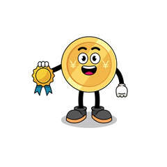 japanese yen cartoon illustration with satisfaction guaranteed medal