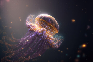 Obraz premium jellyfish in the water,jellyfish in the ocean,moon and space,moon and stars,shine,star,glowing