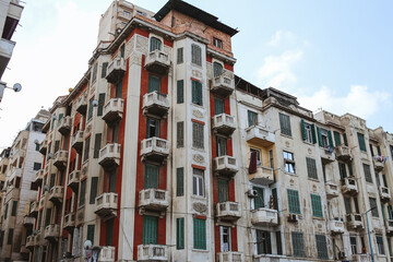 Fototapeta premium Facade of old apartment building