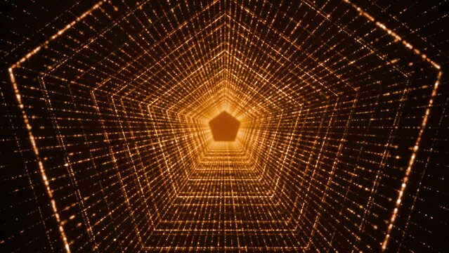 abstract background with pentagon tunnel particle, gold orange colored, looping background, Party and DJ, Disco Background, Christmas Star, Christmas Party