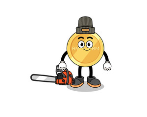 malaysian ringgit illustration cartoon as a lumberjack