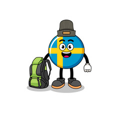 Illustration of sweden flag mascot as a hiker