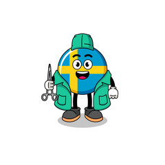 Illustration of sweden flag mascot as a surgeon