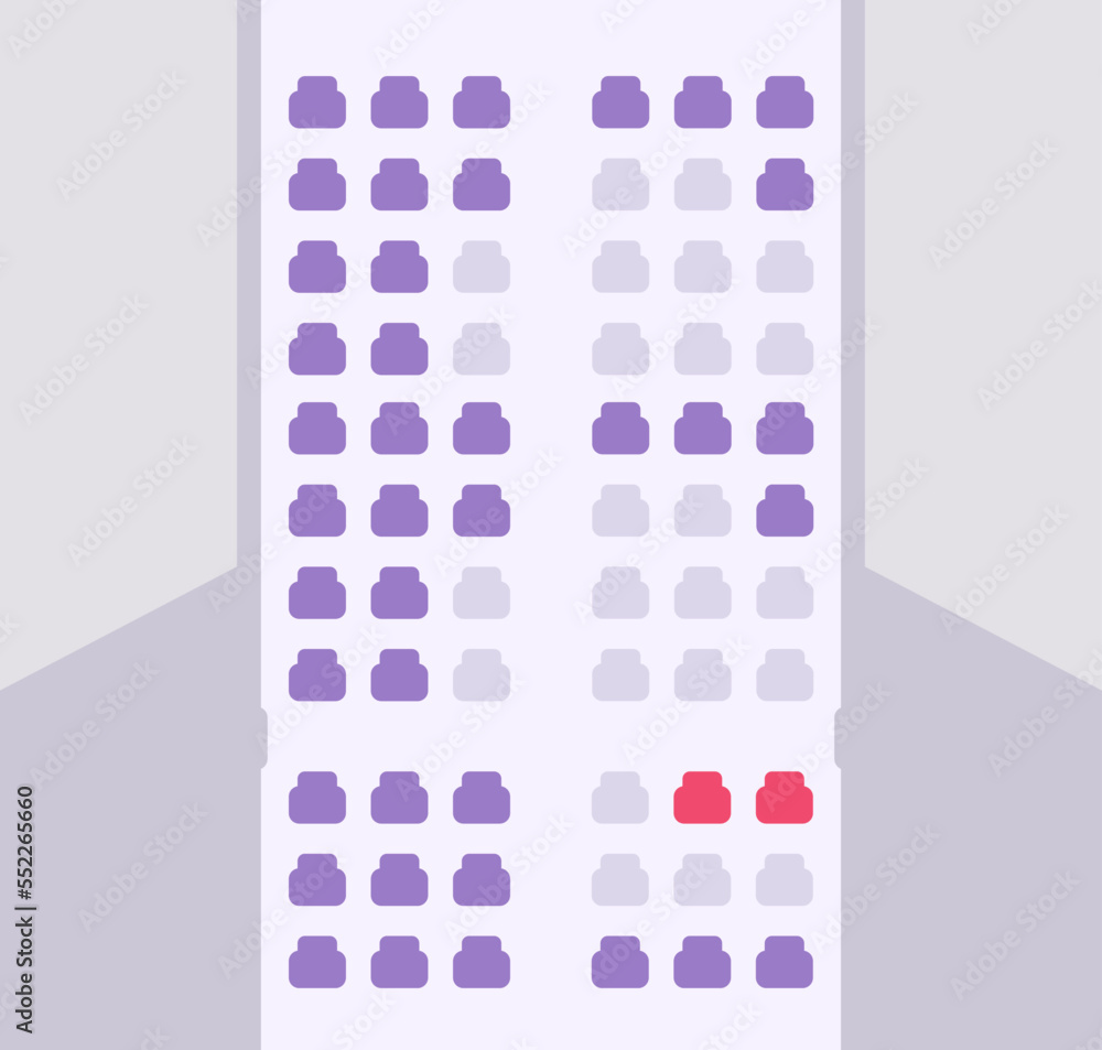 Wall mural seats plane map booking ui scheme vector or airplane place choose order interface selection online d