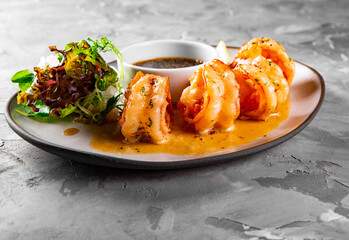fried big tiger shrimp on plate