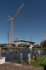 DeLand, Florida, USA. 2022. Construction work to build a new concrete bridge over St Johns River near DeLand Florida.